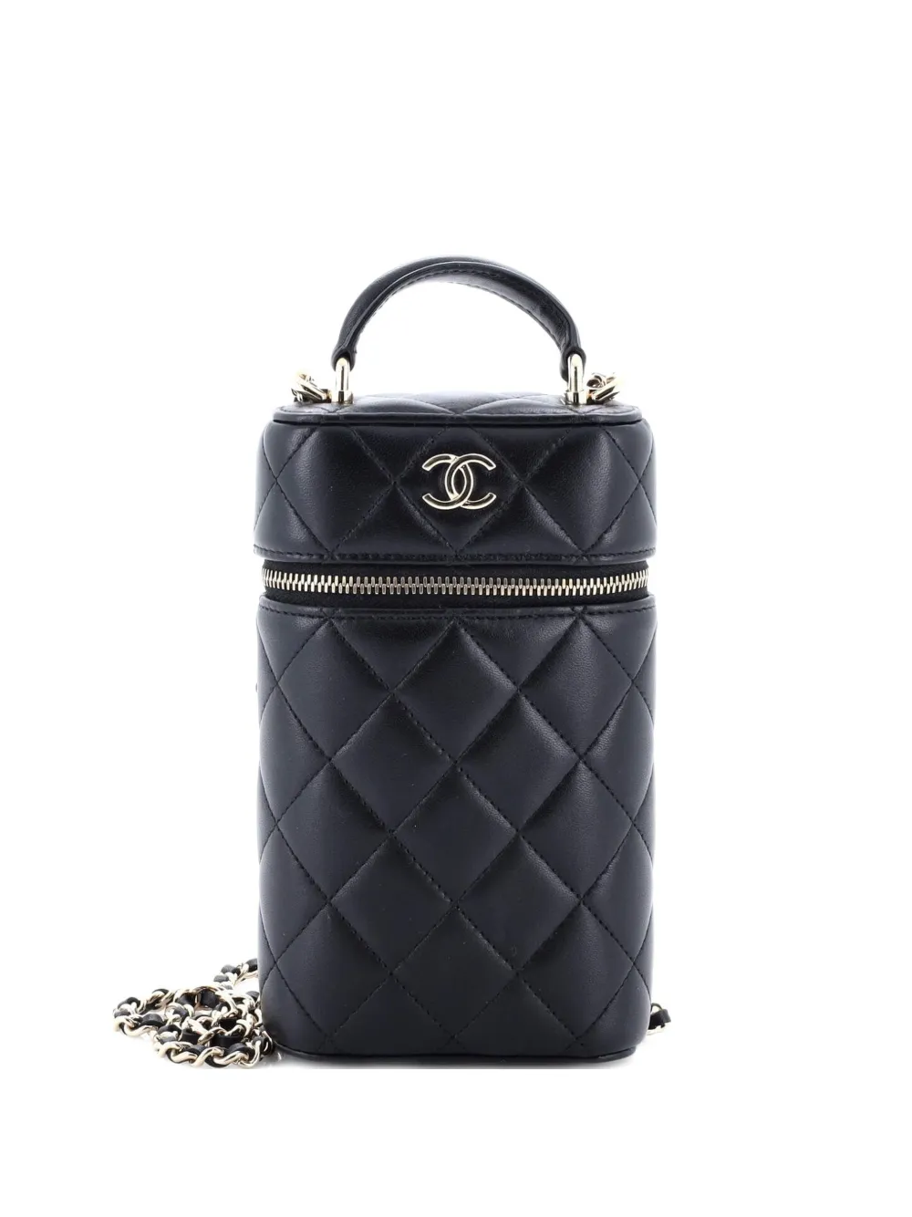 CHANEL Pre-Owned Classic Vanity Top Handle Phone Holder with Chain Quilted Lambskin crossbody bag - Nero
