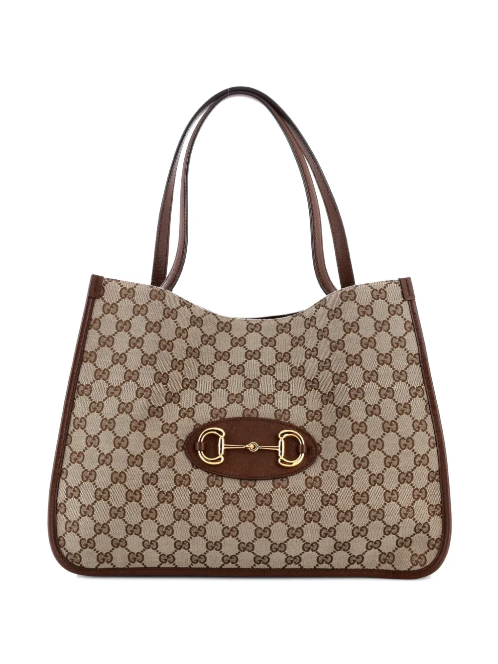 Gucci Pre-Owned Horsebit 1955 GG Canvas with Leather Medium tote bag - Marrone