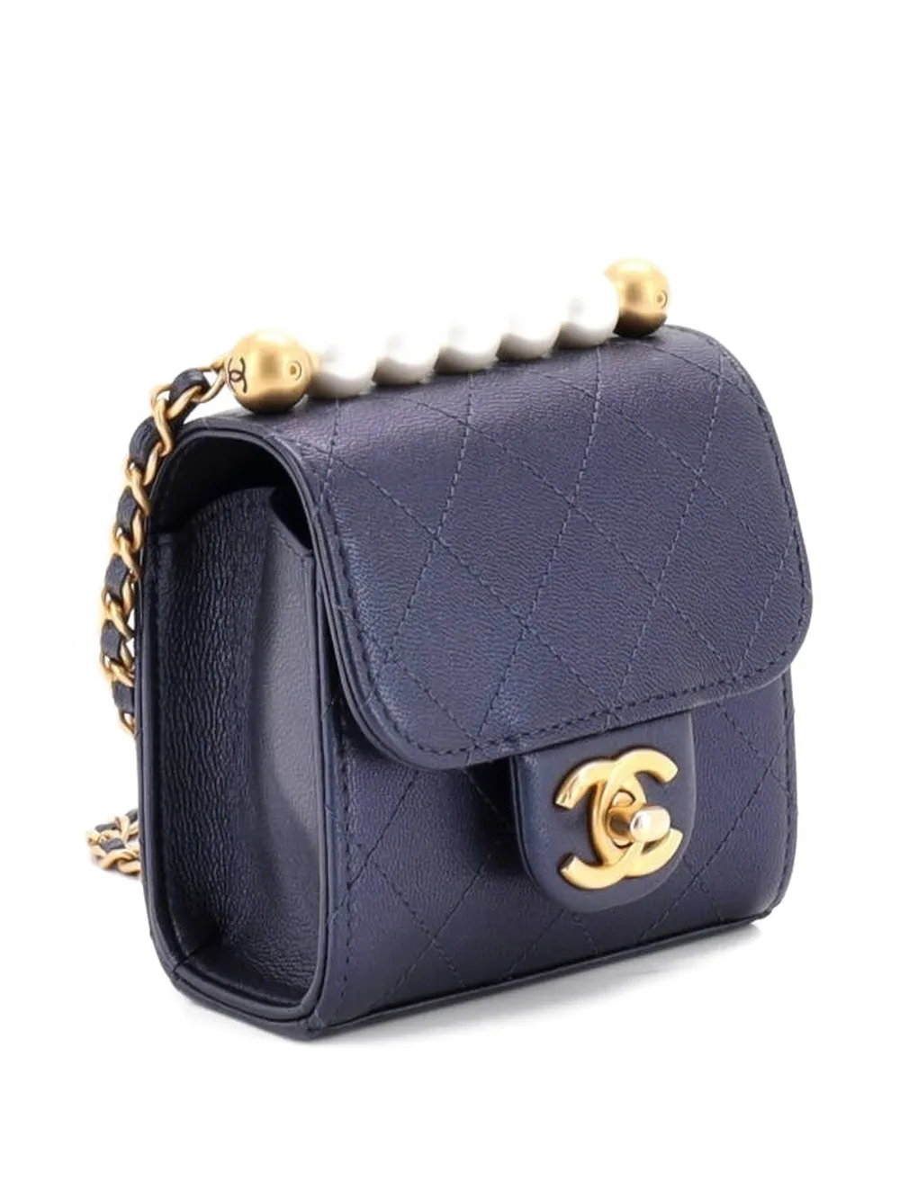Chic Pearls Flap Clutch With Chain Quilted Goatskin Mini Crossbody Bag