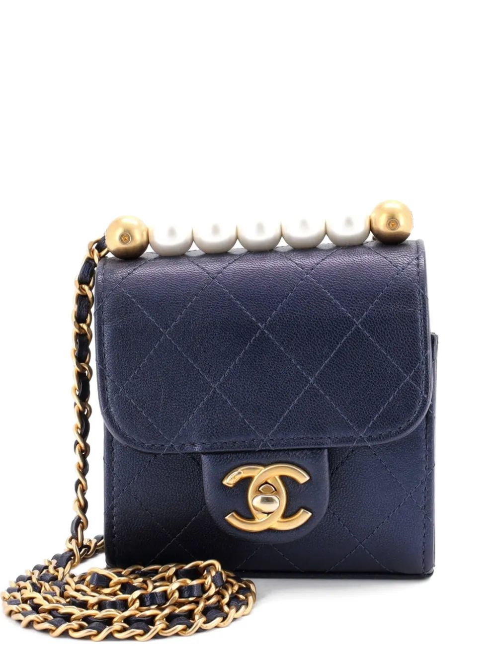 CHANEL Pre-Owned Borsa a tracolla Chic Pearls mini con catena - Blu