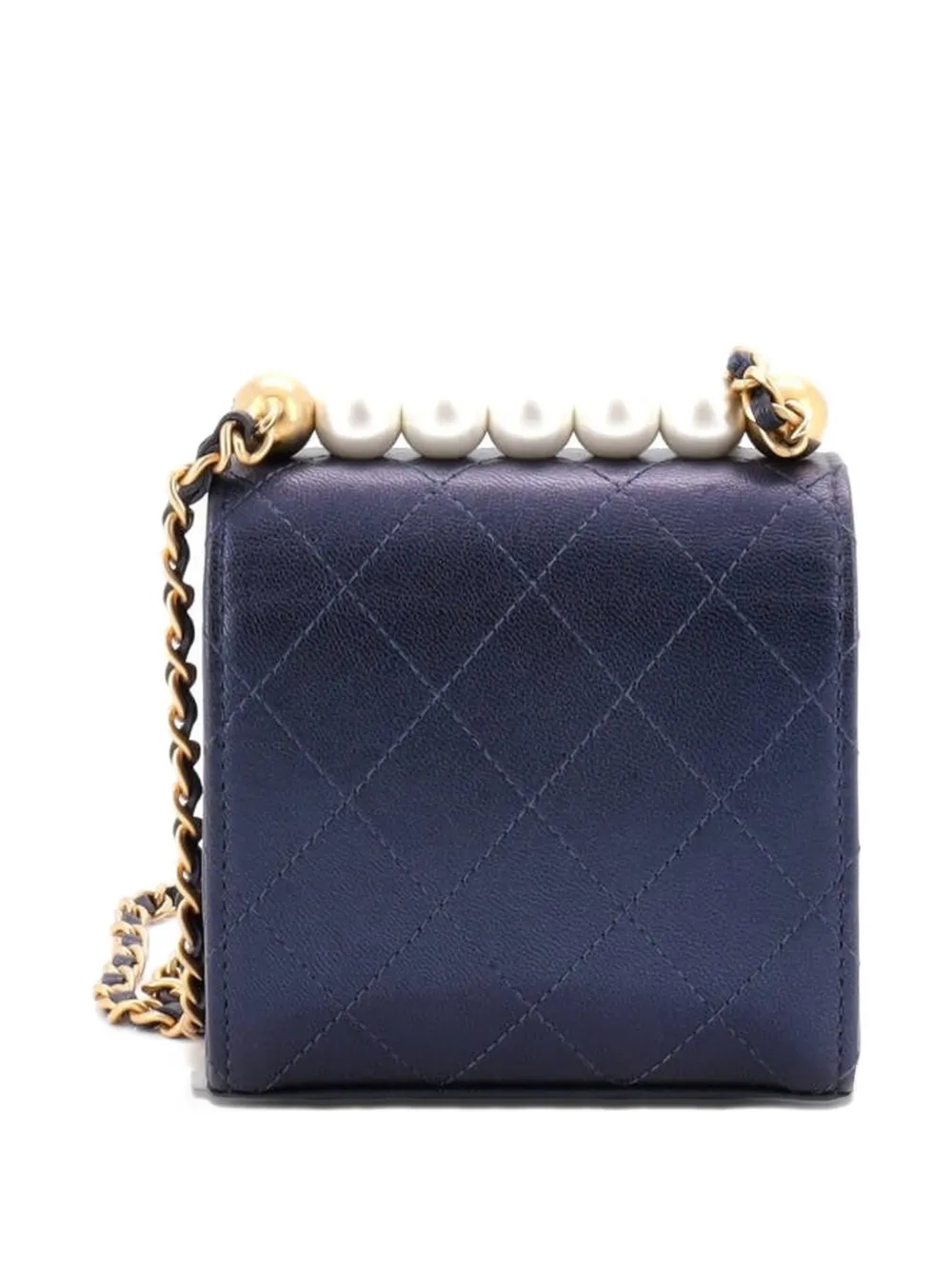 Chic Pearls Flap Clutch With Chain Quilted Goatskin Mini Crossbody Bag