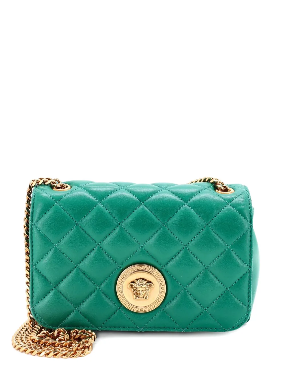 Versace Pre-Owned Medusa Icon Chain Flap Bag Quilted Leather Mini crossbody bag - Verde