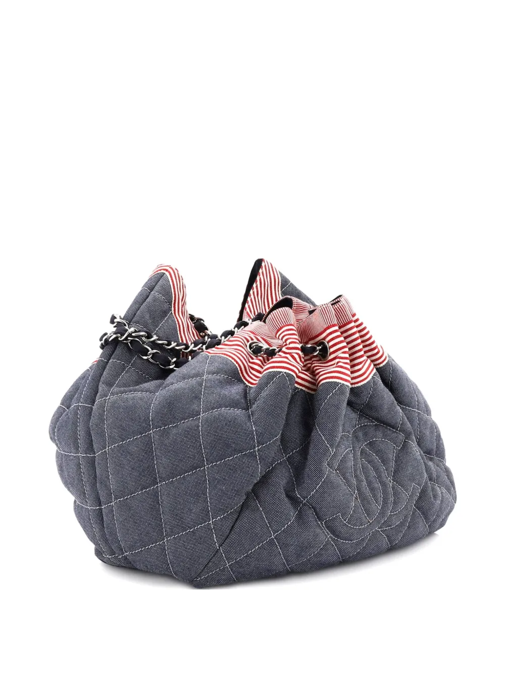 Chanel Pre-owned Stretch Spirit Cabas Quilted Denim Large Shoulder Bag in Blue, view 4