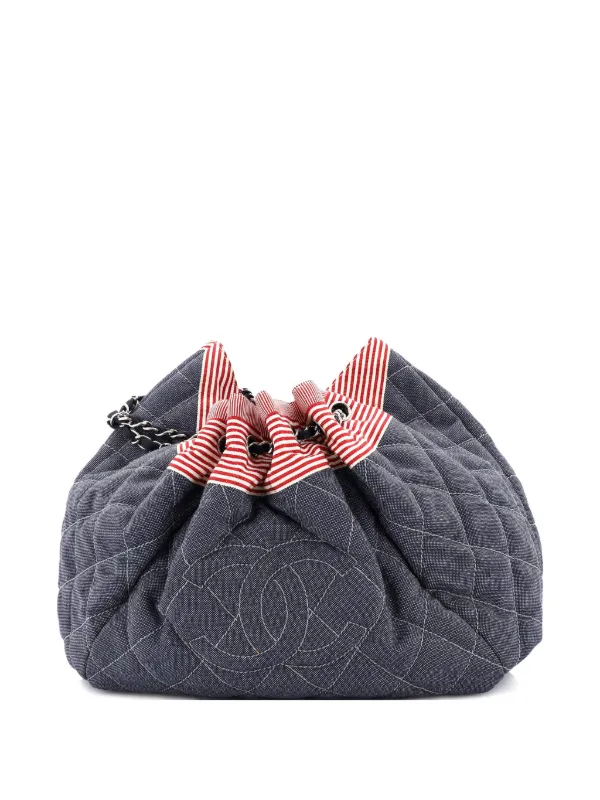 Chanel Pre-owned Stretch Spirit Cabas Quilted Denim Large Shoulder Bag in Blue