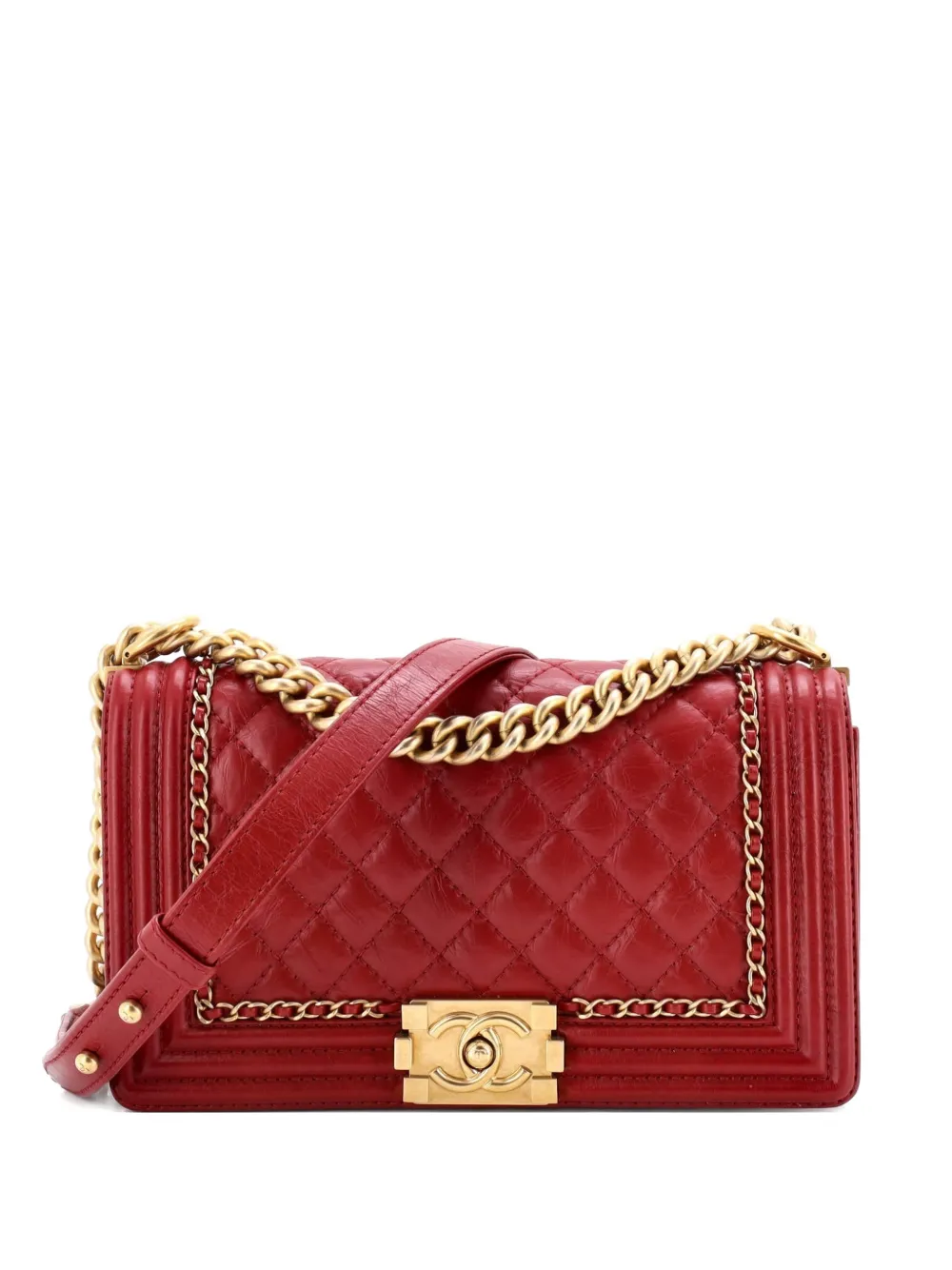 CHANEL Pre-Owned Jacket Boy Flap Bag Quilted Aged Calfskin Old Medium crossbody bag - Rosso