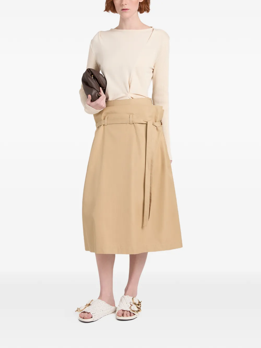 Paperbag-Waist Midi Skirt
