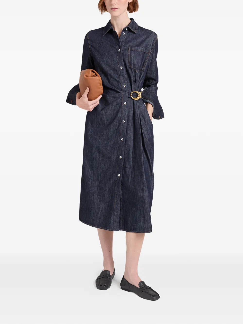 Ports 1961 Gedrapeerde denim midi-jurk Blauw