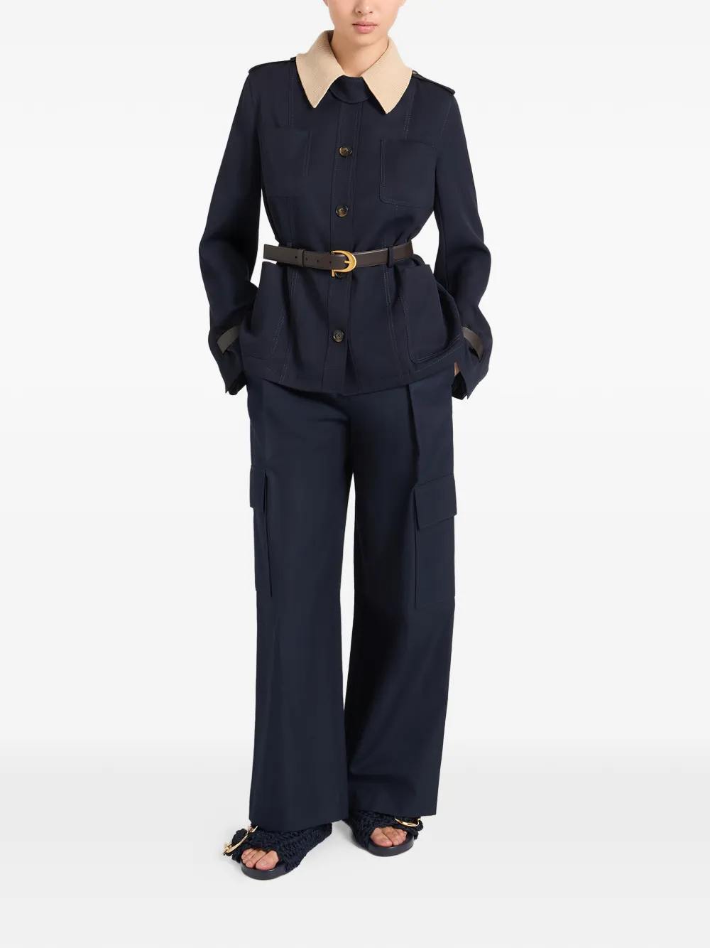 Ports 1961 Jack met geribbelde kraag en ceintuur Blauw