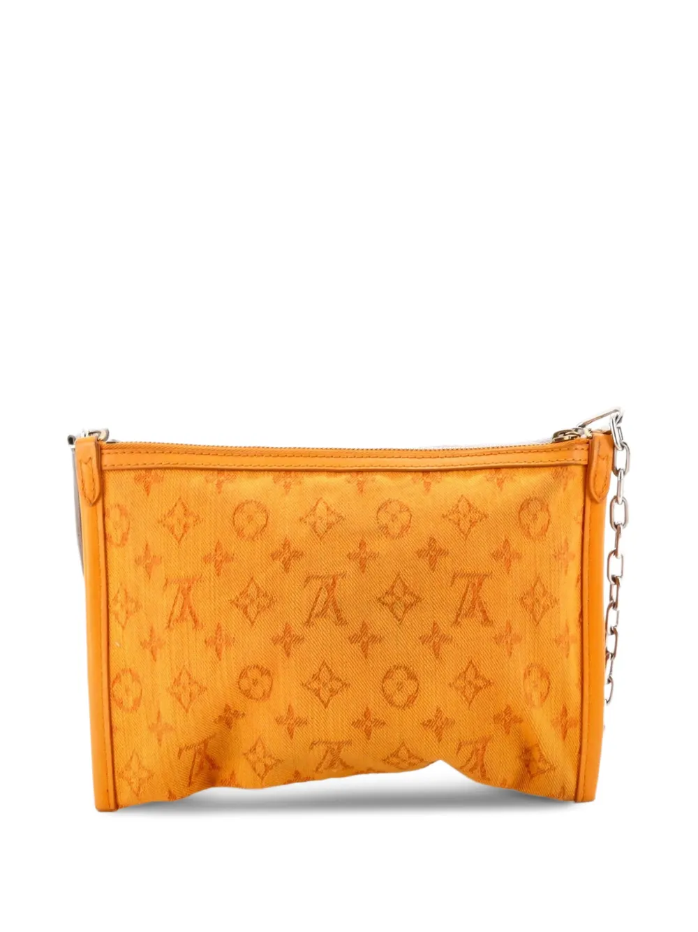  Louis Vuitton Pre-owned Double Flat Messenger Bag Limited Edition Logo Story Monogram Canvas And Denim Crossbody Bag - Orange 