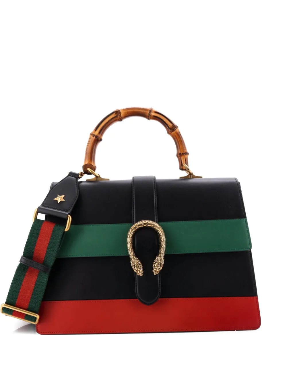 Gucci Pre-Owned Dionysus Bamboo Top Handle Bag Colorblock Leather Large satchel - Nero