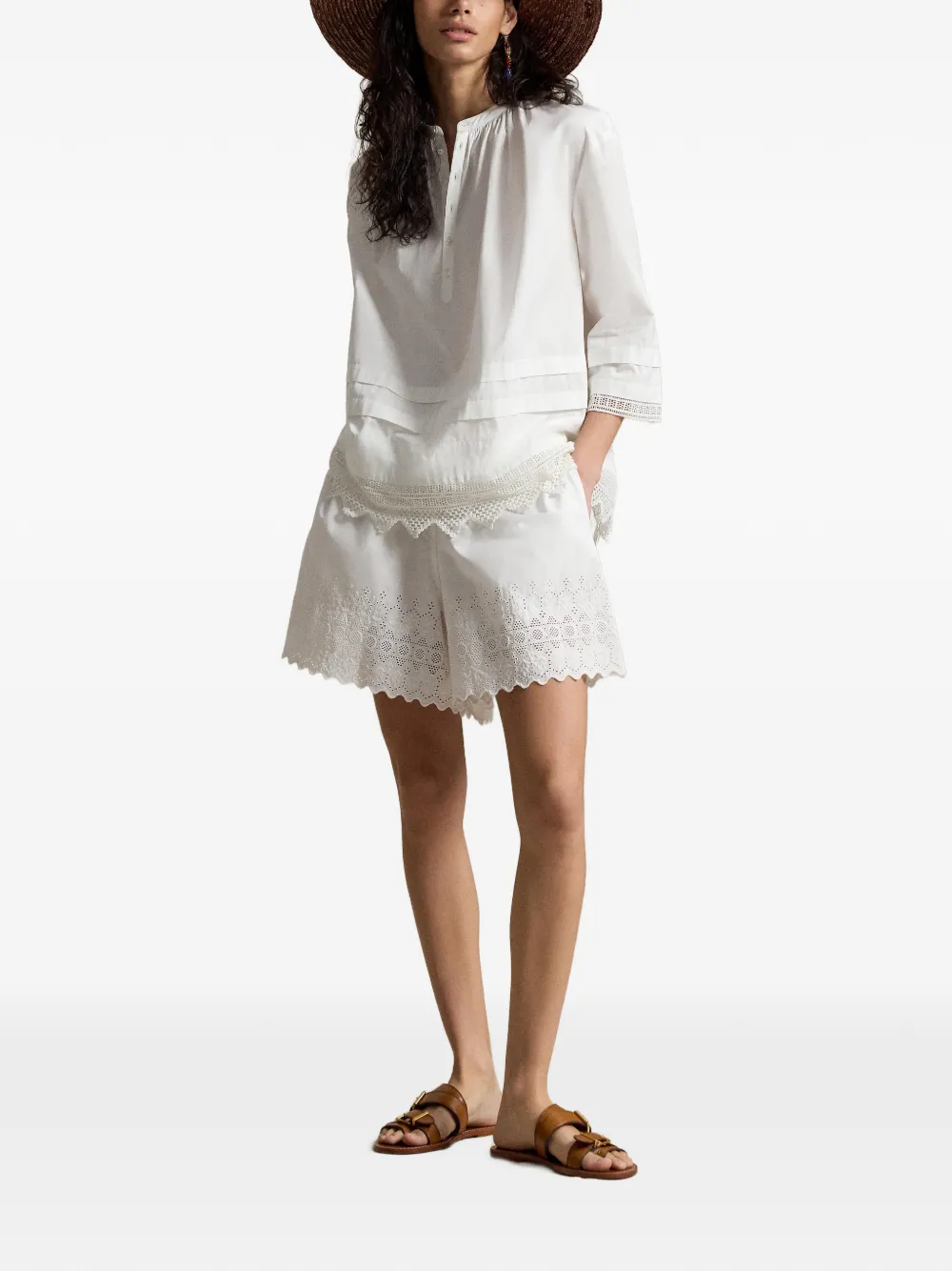 Polo Ralph Lauren Gewelfde katoenen shorts met ringlets Wit