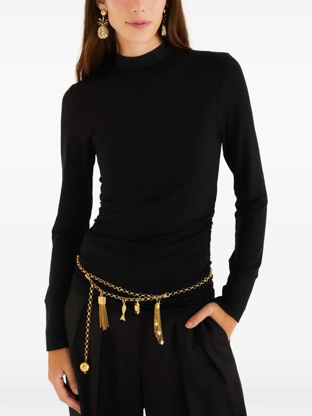 FARM Rio high-neck ruched top - Schwarz