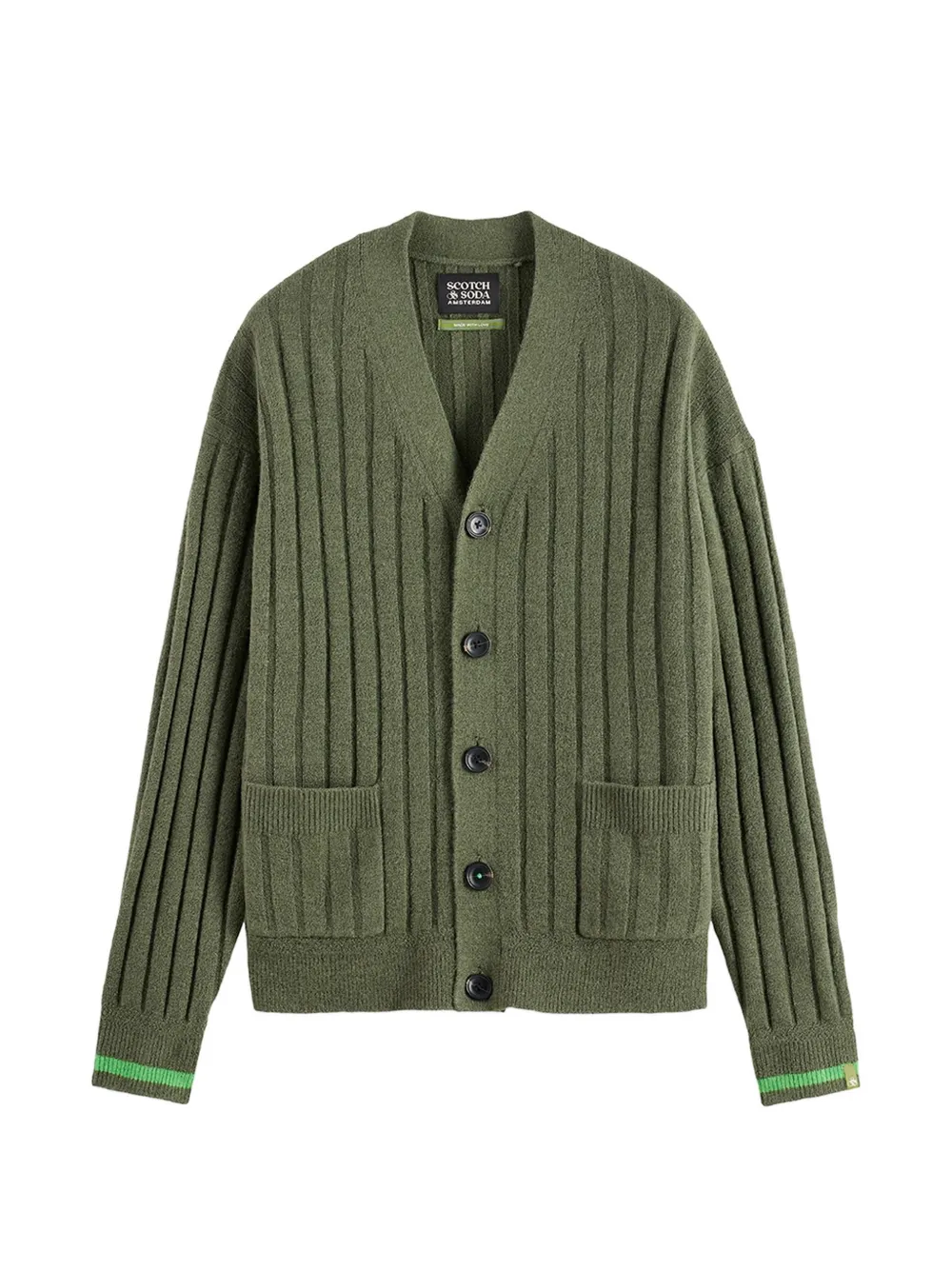 Scotch & Soda ribbed-knit patch-pocket cardigan - Verde