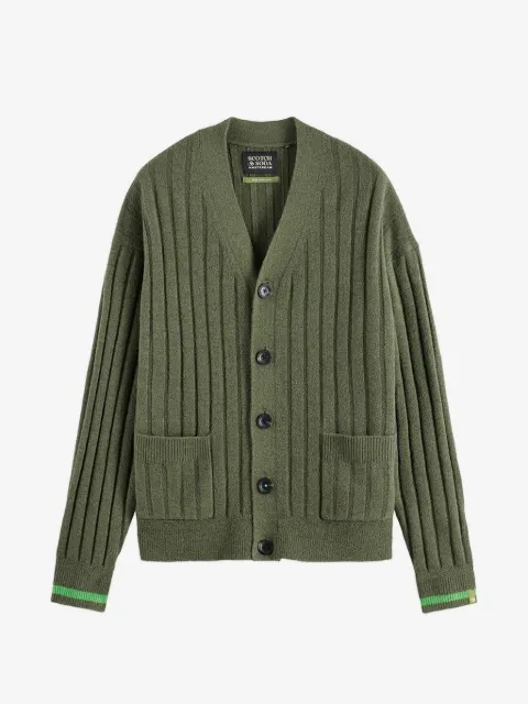 Scotch & Soda cárdigan de canalé con bolsillo de parche
