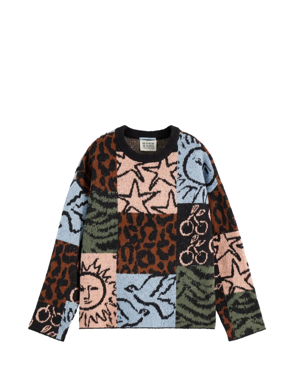Scotch & Soda Patchwork Intarsia-knit Sweater In 브라운