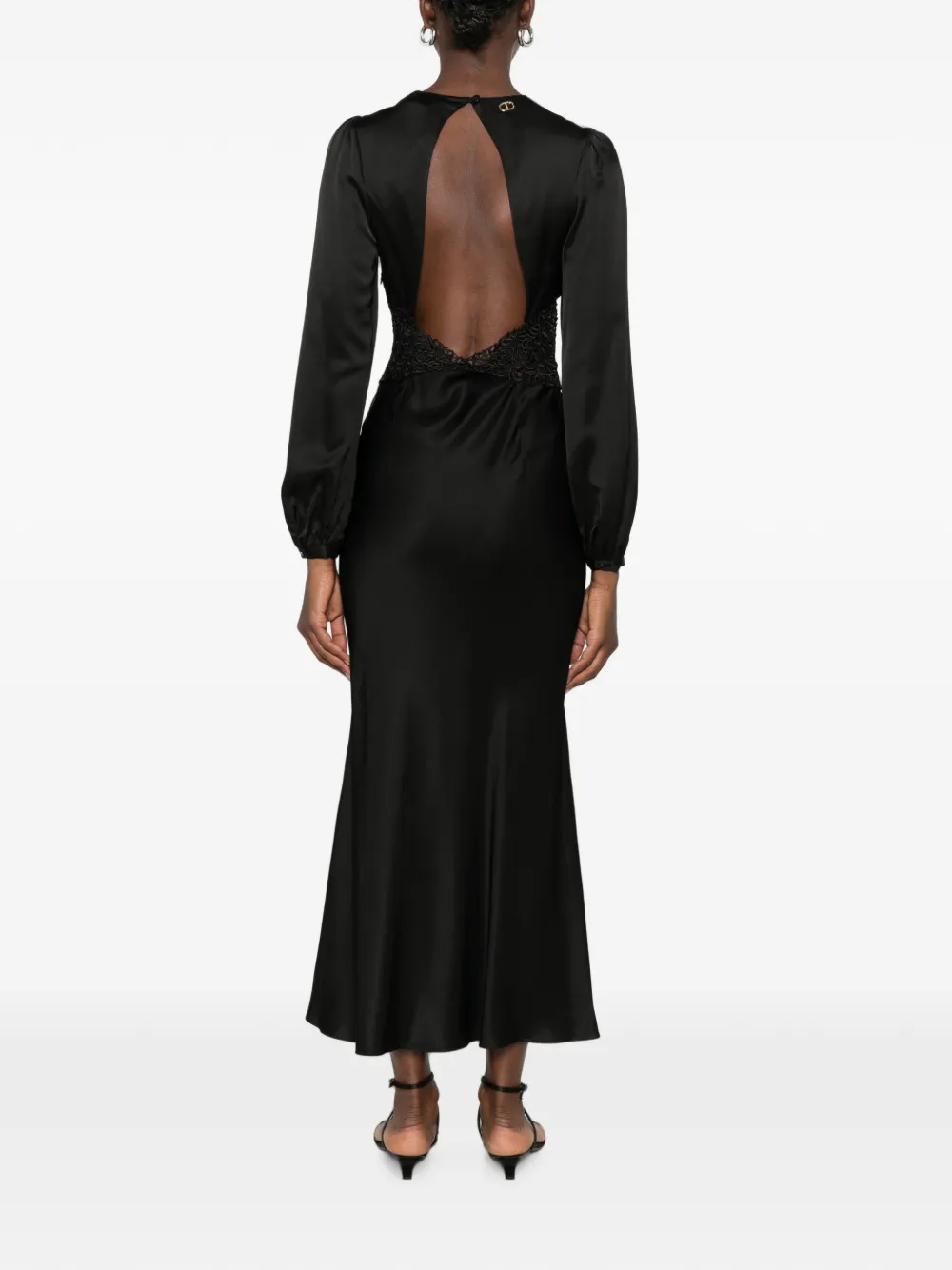 TWINSET Maxi-jurk met open rug en kant Zwart