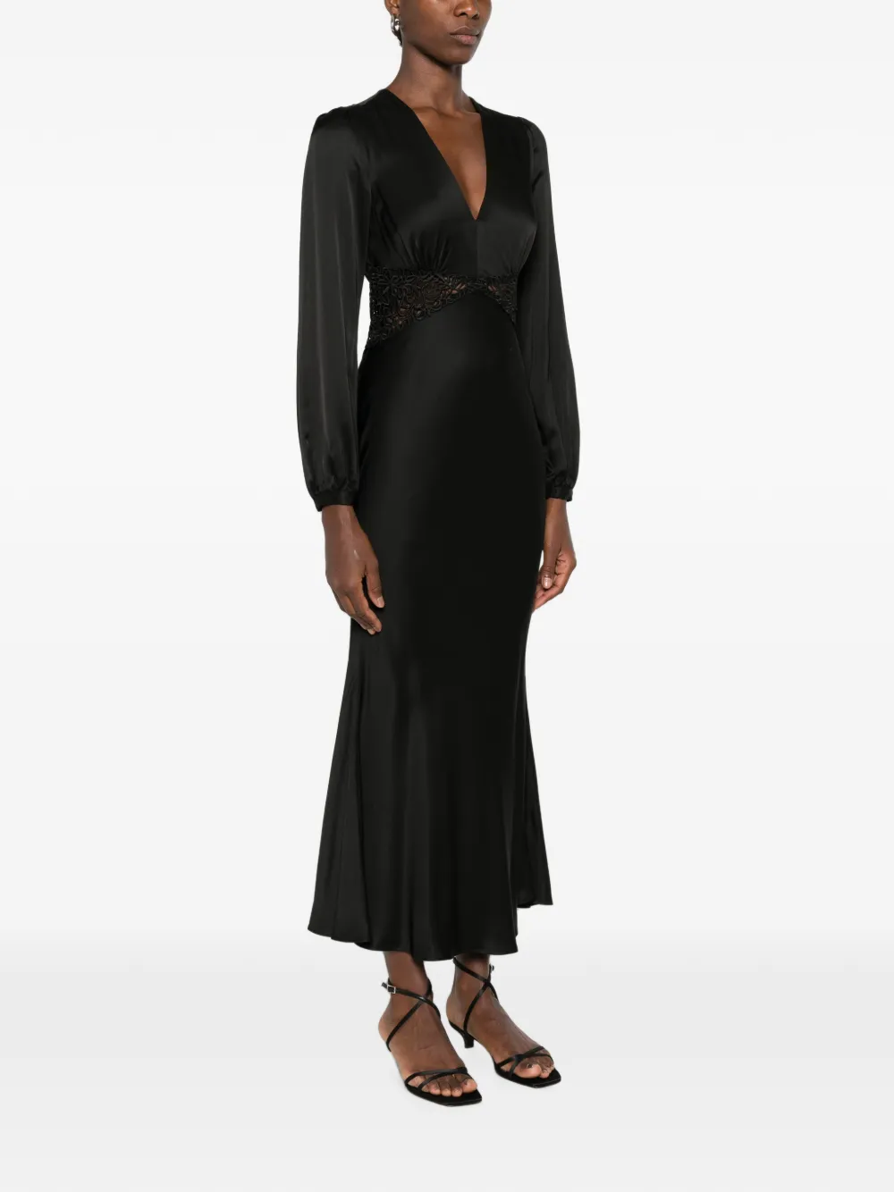 TWINSET Maxi-jurk met open rug en kant Zwart