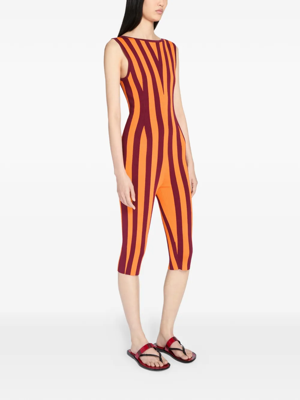  Dries Van Noten Striped Knitted Jumpsuit - Orange 