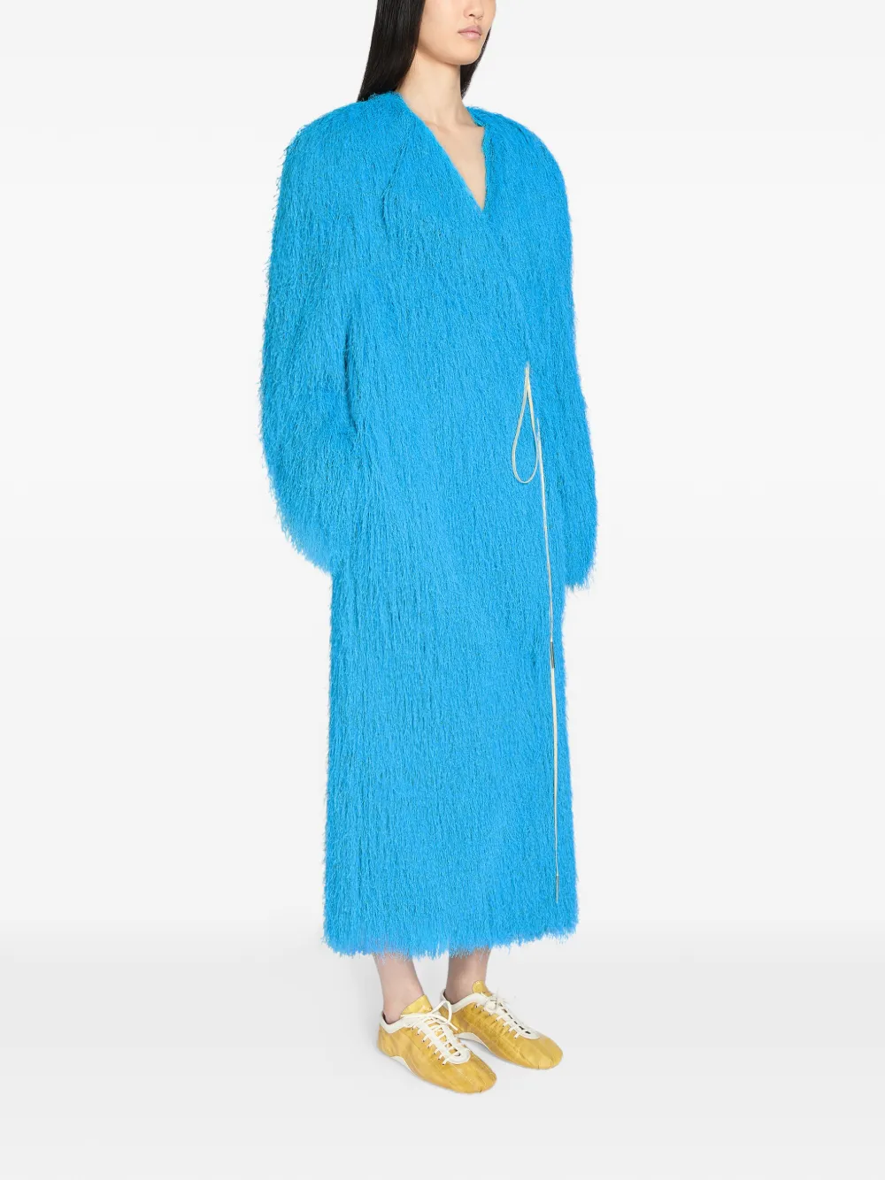  Dries Van Noten Fringed V-neck Coat - Blue 