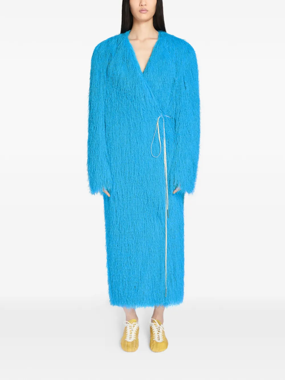  Dries Van Noten Fringed V-neck Coat - Blue 