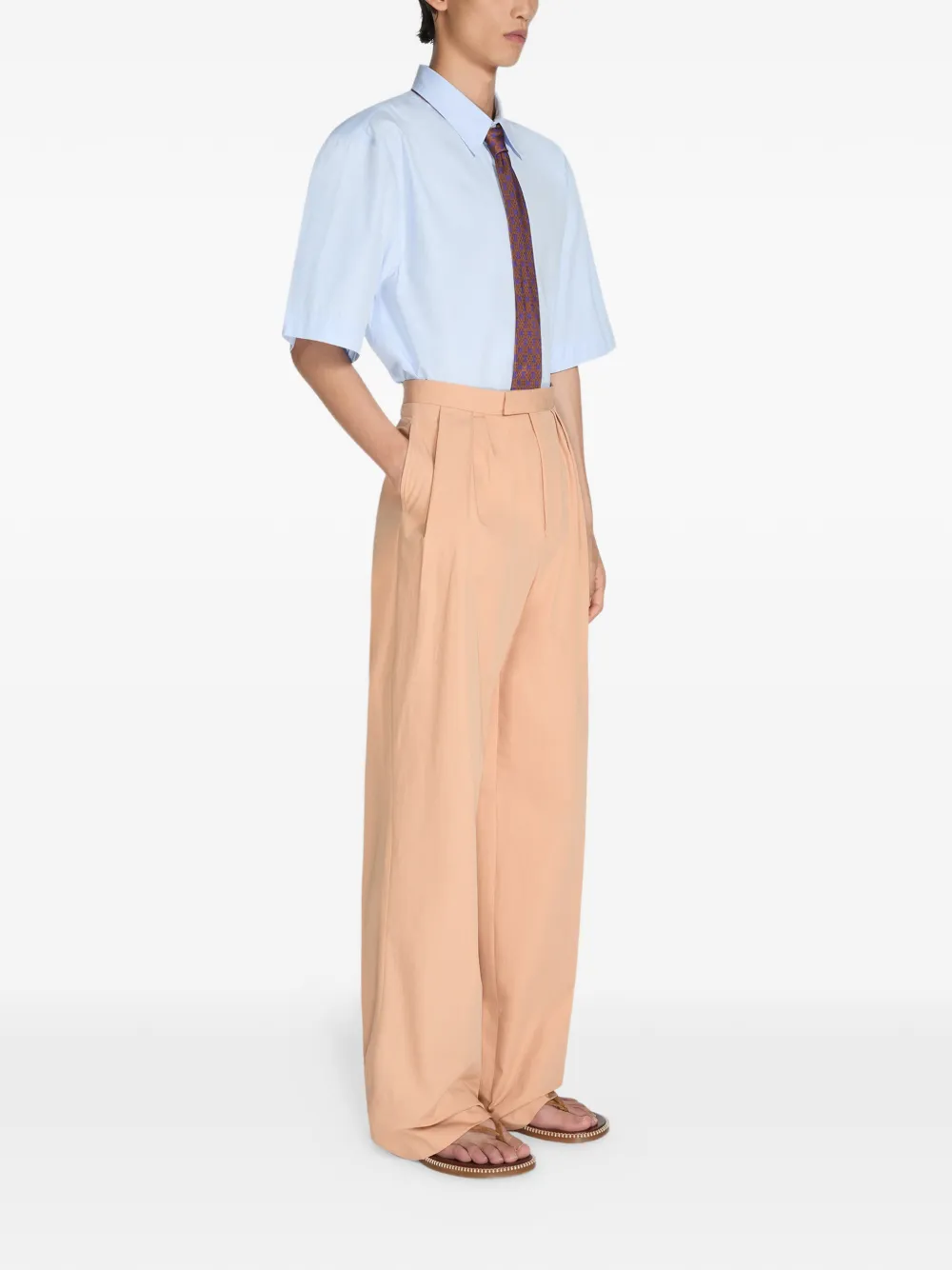 DRIES VAN NOTEN Katoenen popeline plooibroek Beige