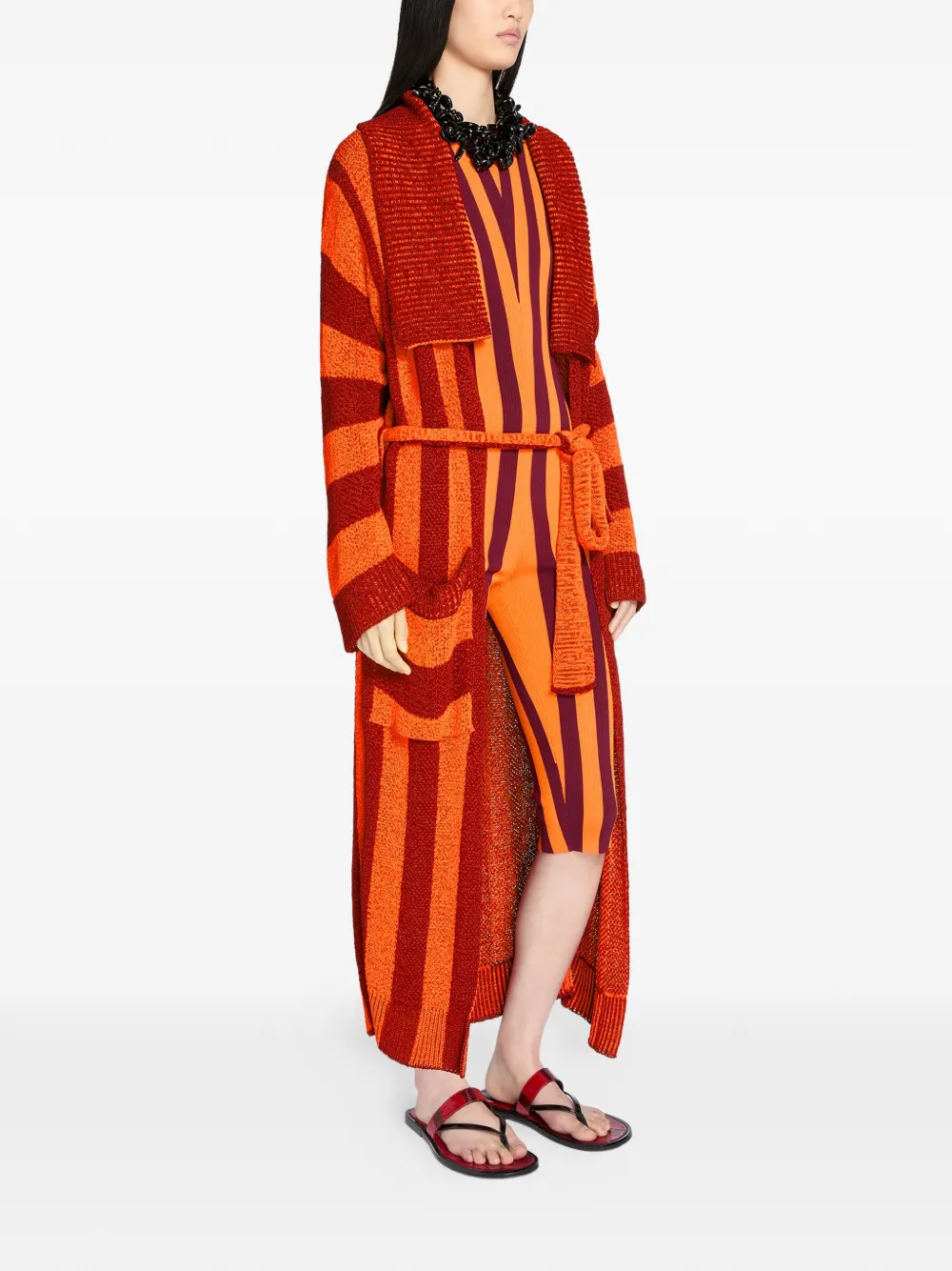  Dries Van Noten Belted Striped Cardigan - Red 