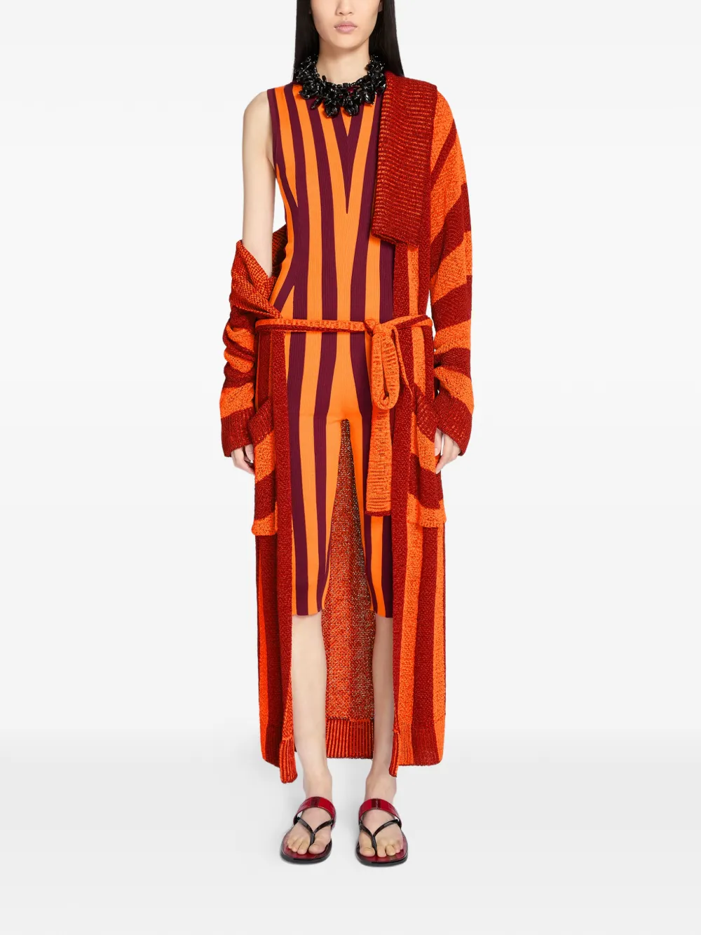  Dries Van Noten Belted Striped Cardigan - Red 