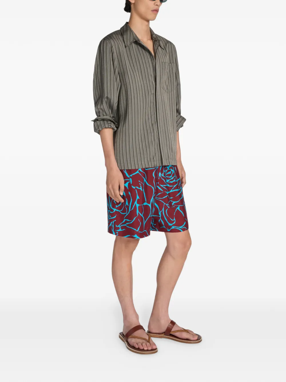  Dries Van Noten Striped Zip Shirt - Grey 