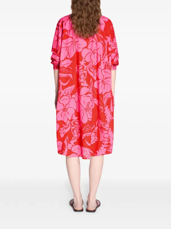 DRIES VAN NOTEN Floral Shirt Midi Dress | Red | FARFETCH CA