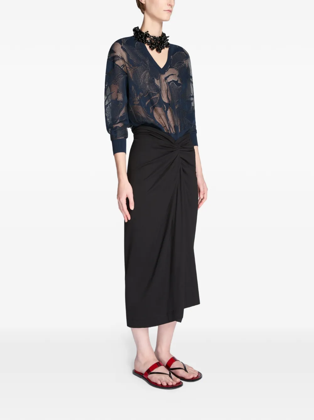  Dries Van Noten Knotted Jersey Midi Skirt - Black 