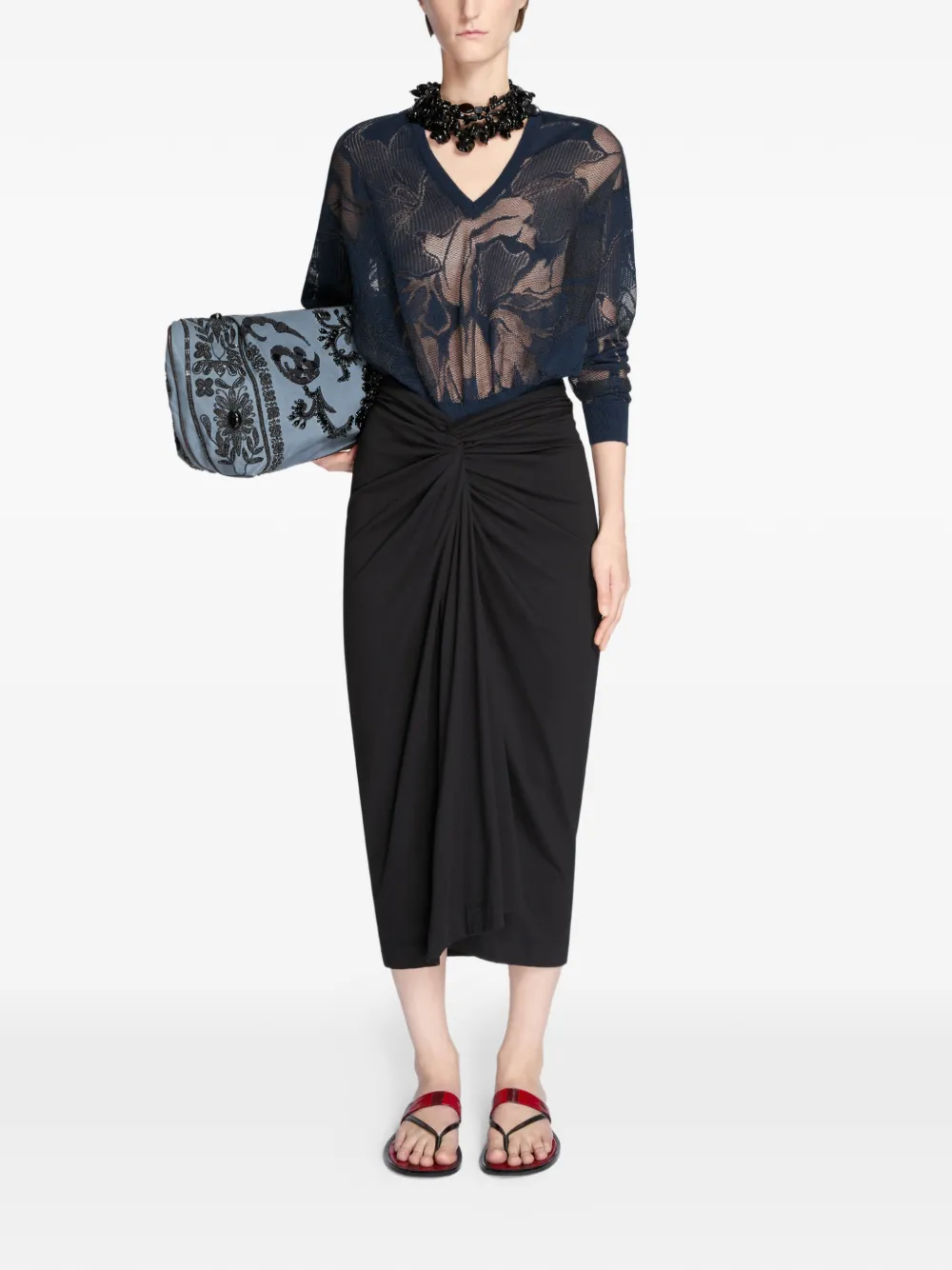  Dries Van Noten Knotted Jersey Midi Skirt - Black 