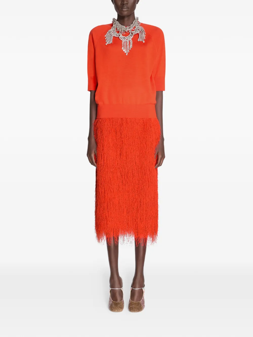  Dries Van Noten Fringed Midi Skirt - Red 