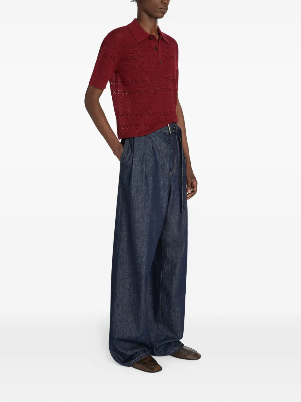  Dries Van Noten Mesh Polo Shirt - Red 