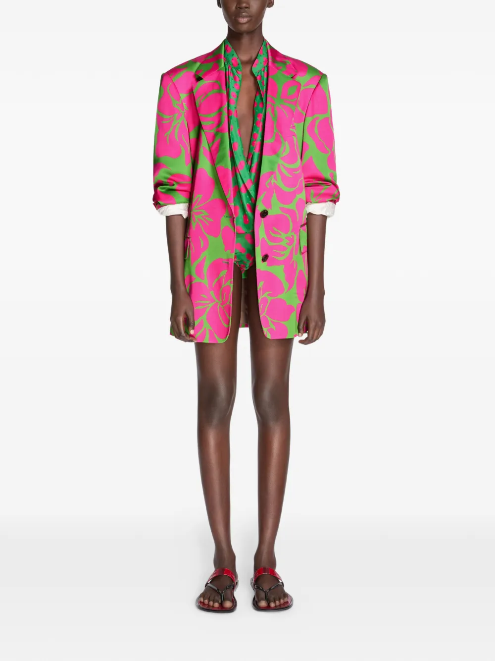 DRIES VAN NOTEN Oversized satijnen blazer Groen