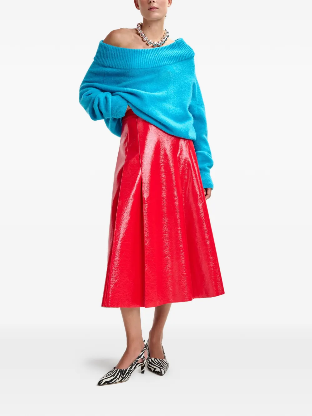  Essentiel Antwerp Leather A-line Midi Skirt - Red 