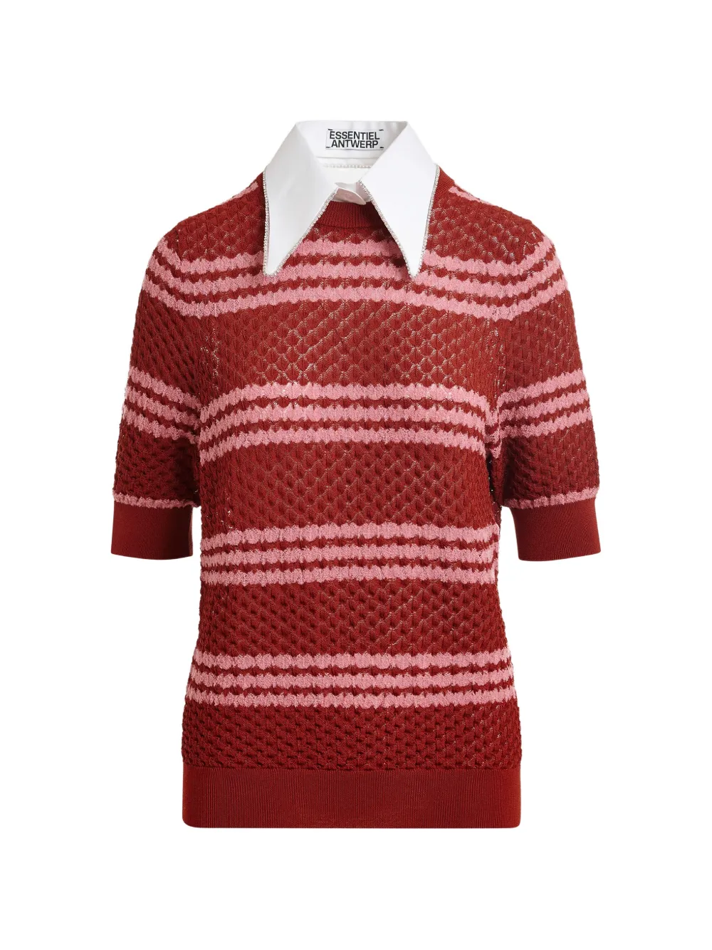 Essentiel Antwerp striped embellished-collar T-shirt - Marrone