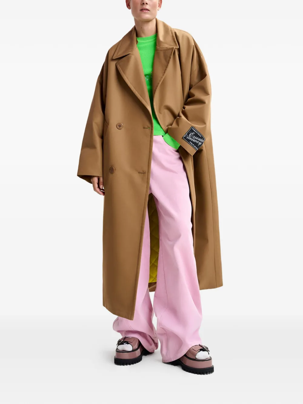  Essentiel Antwerp Logo-patch Double-breasted Coat - Brown 