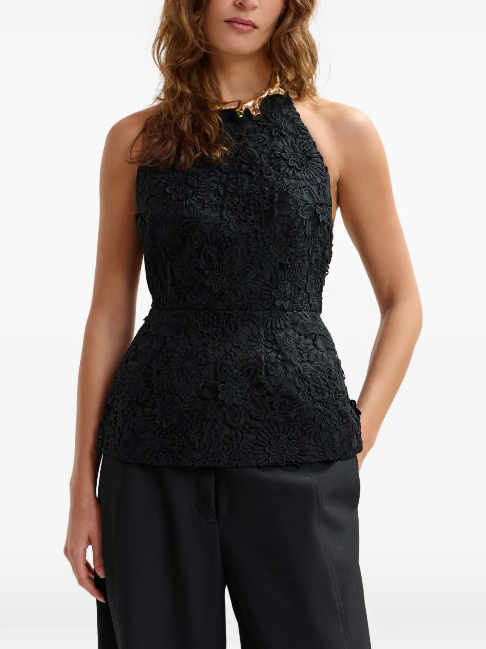 Essentiel Antwerp Jarot blouse met bloemenkant Zwart