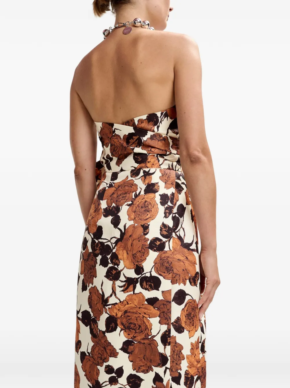 Essentiel Antwerp Strapless wikkeljurk met bloemen Beige