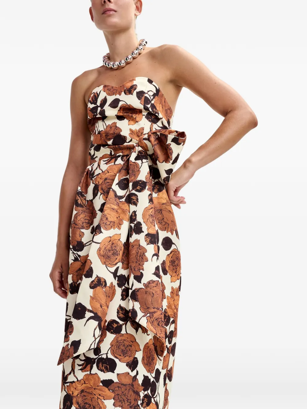 Essentiel Antwerp Strapless wikkeljurk met bloemen Beige