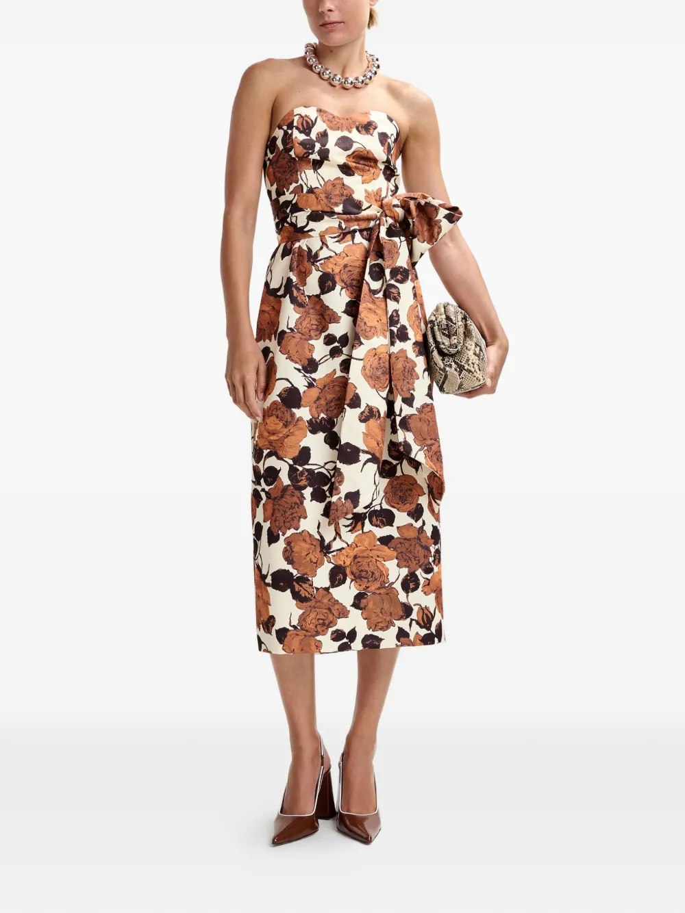 Essentiel Antwerp Strapless wikkeljurk met bloemen Beige