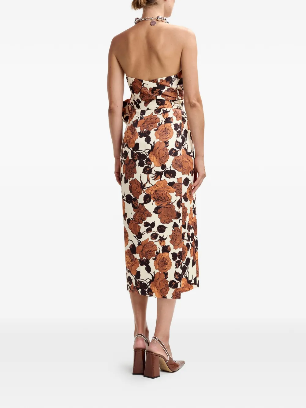 Essentiel Antwerp Strapless wikkeljurk met bloemen Beige