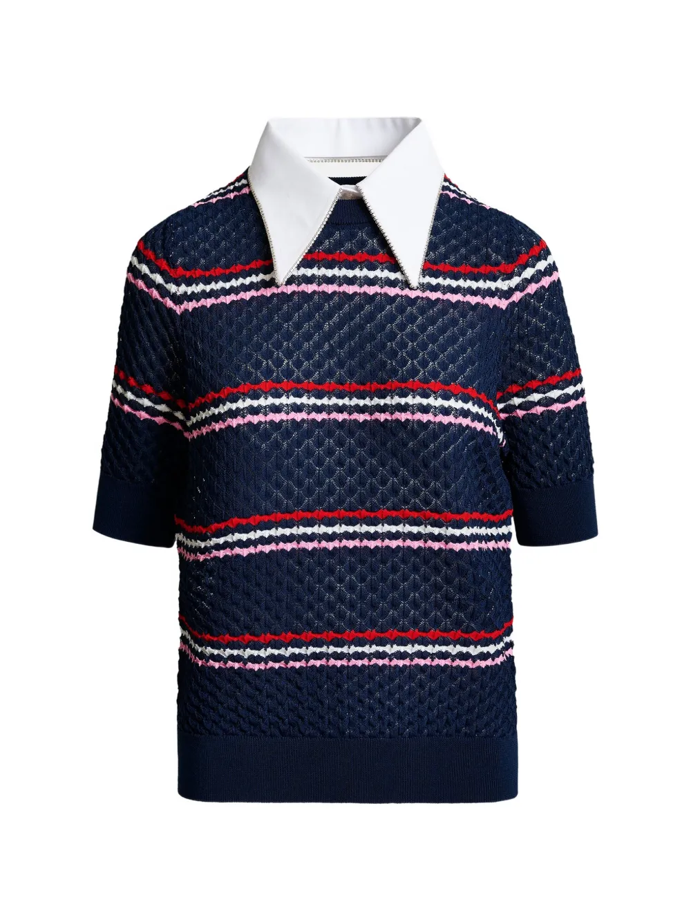 Essentiel Antwerp striped rhinestone-collar knitted top - Blu