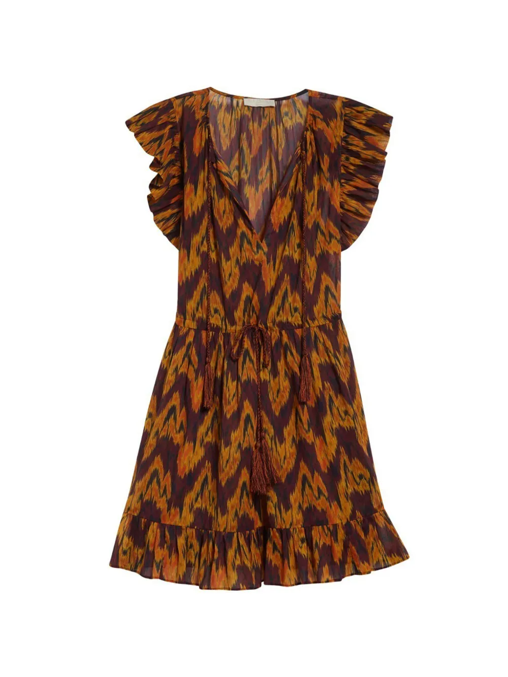 Ulla Johnson ikat-print ruffled dress - Marrone