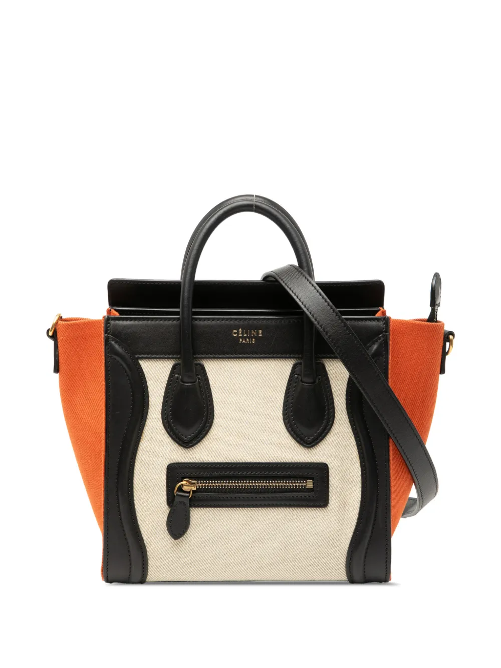 Celine Pre-Owned 2014 Nano Tricolor Canvas and Leather Luggage Tote satchel - Marrone