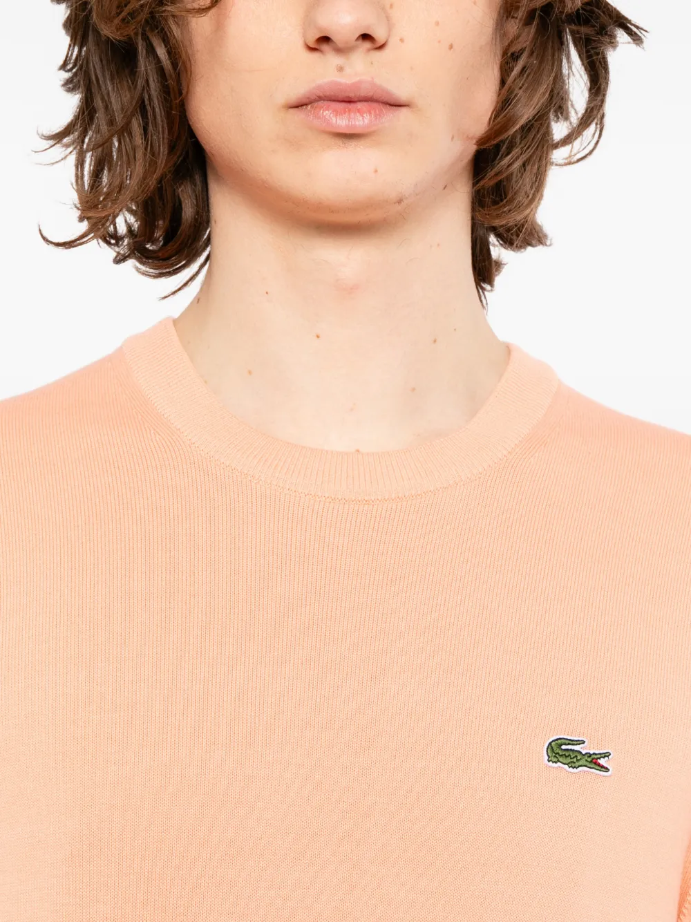 Lacoste Sweater met logopatch en ronde hals Oranje