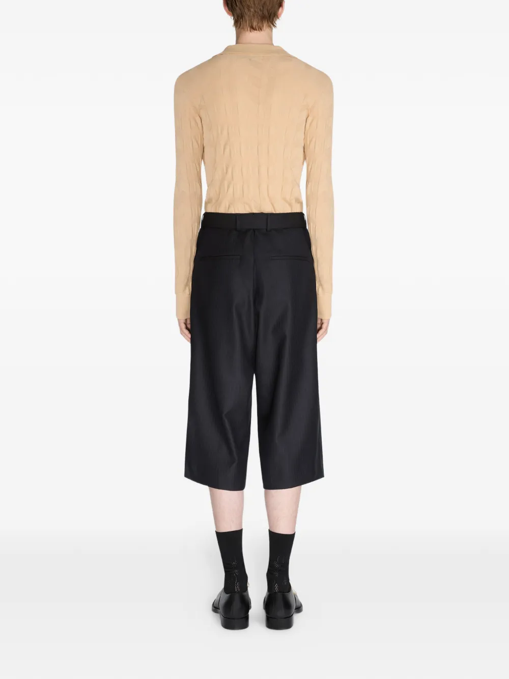  Dries Van Noten Belted Light Wool Shorts - Blue 