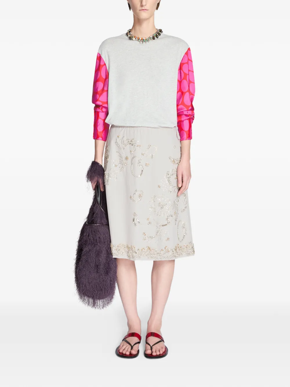 DRIES VAN NOTEN T-shirt met contrasterende mouwen Grijs
