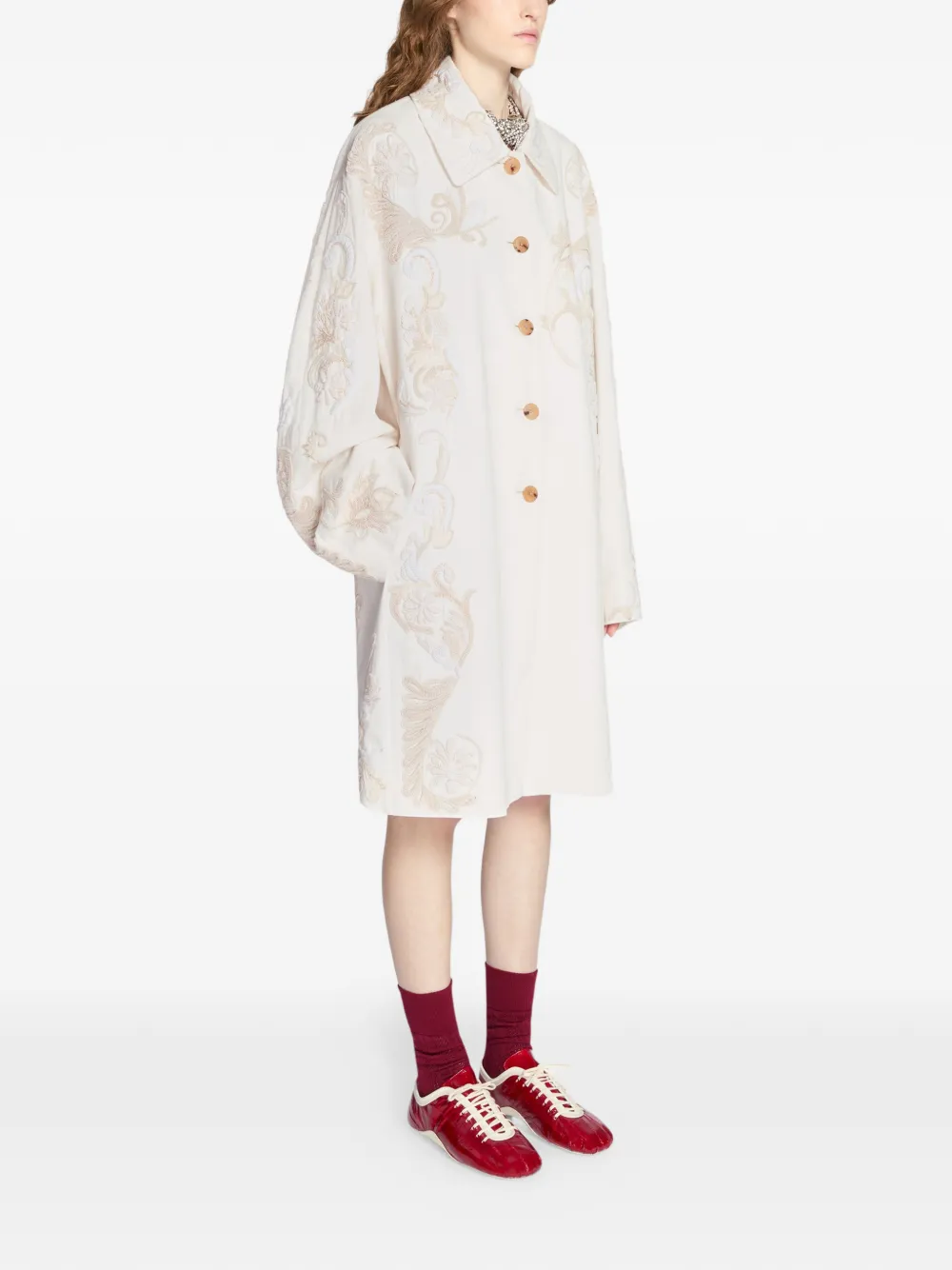 DRIES VAN NOTEN Jas met geborduurde A-lijn Wit