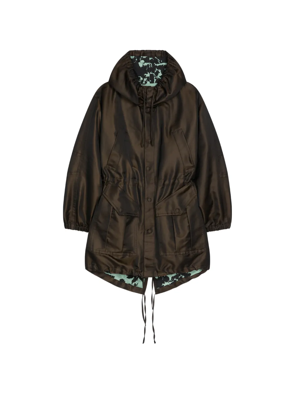 Dries Van Noten Changeant Hooded Parka In Brown